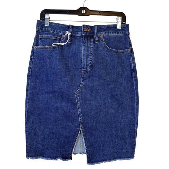 Madewell Stretch Denim Pegged Skirt Size 28 Bellhaven Wash Cutout Raw Hem NWT - Picture 3 of 11